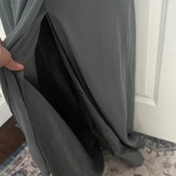 NWT Jenny Yoo Elliya Morning Slate Gray Halter high slit Bridesmaid Dress Sz 18 - Picture 9 of 13